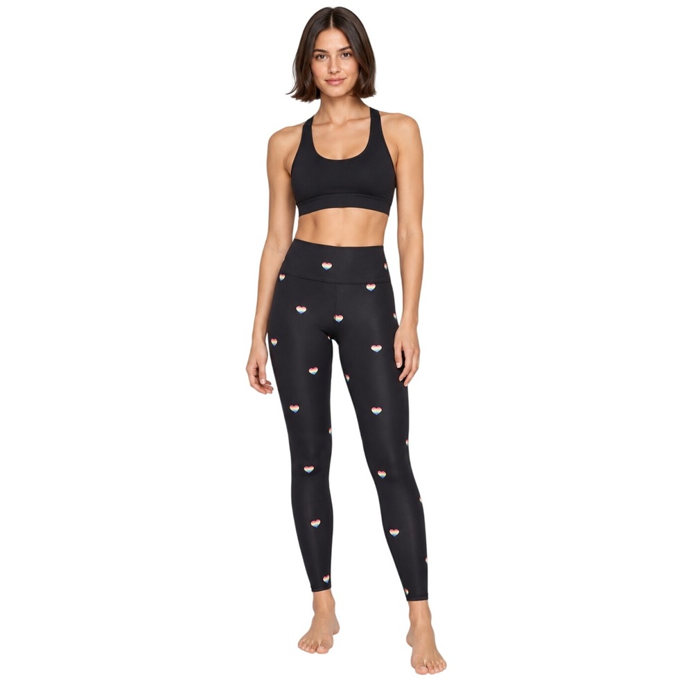 Spiritual Gangster Intent High Waist Leggings Rainbow Heart Black Size M